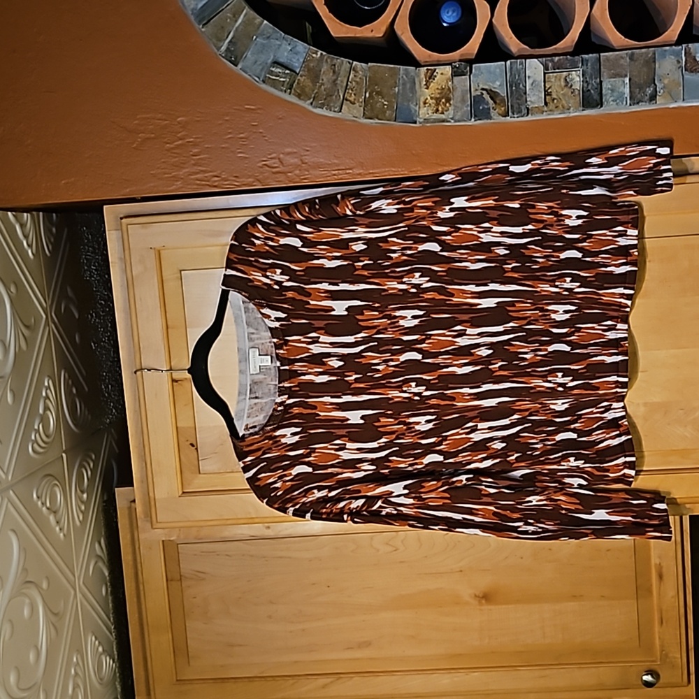 Garnet Hill Brown Cream Print Silk Organic Cotton Blend Knit Oversized Sweater